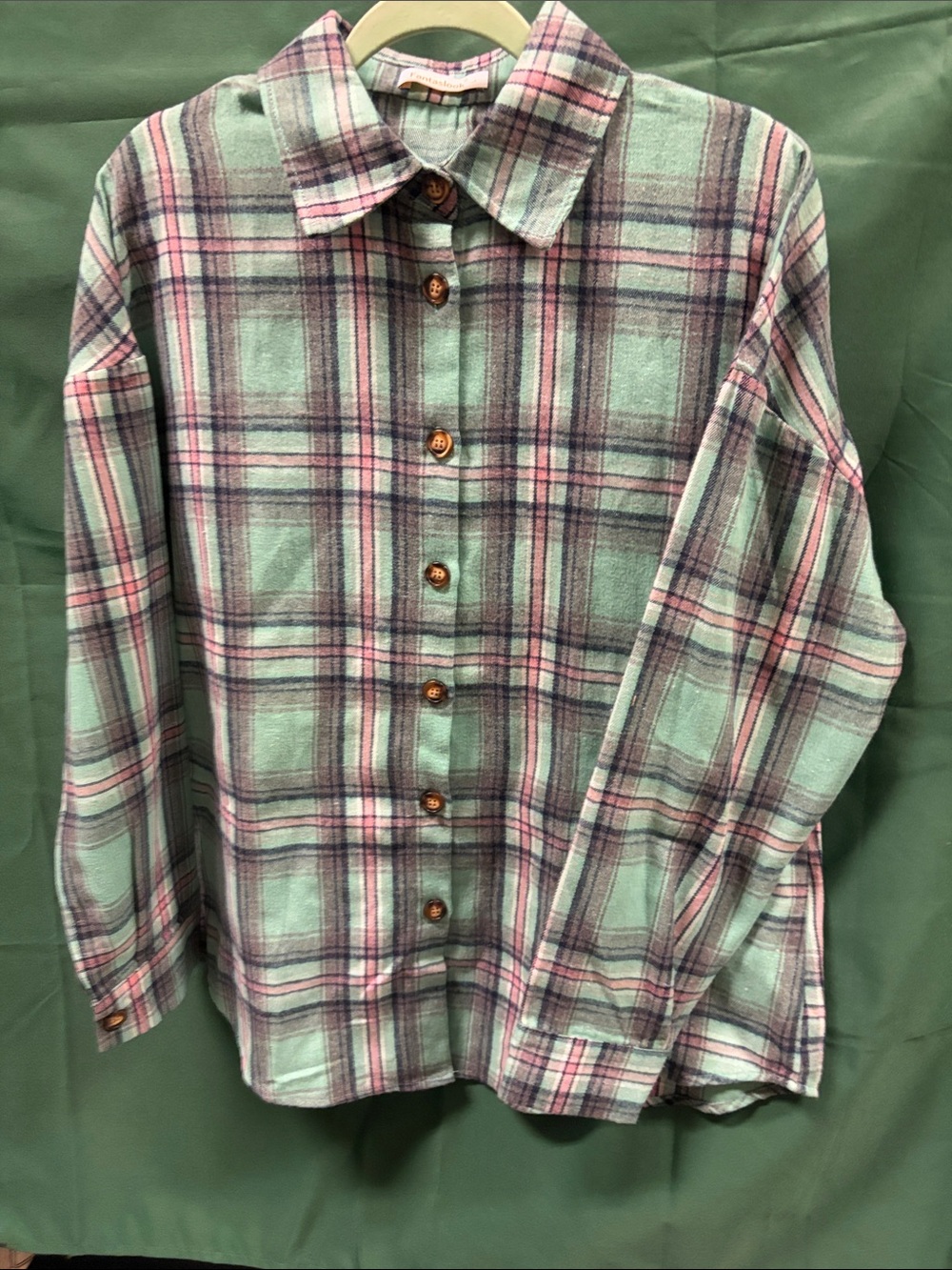Relaxed Plaid Button-Down Shirt in Mint & Pink